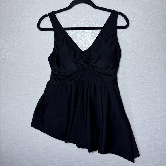 Torrid Womens Plus Sz 1 1X Black Asymmetrical One Piece Swim Dress Bathing Suit - Picture 1 of 12